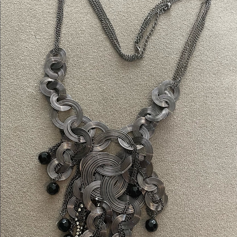 Geometric costume necklace with beads and rhinestones